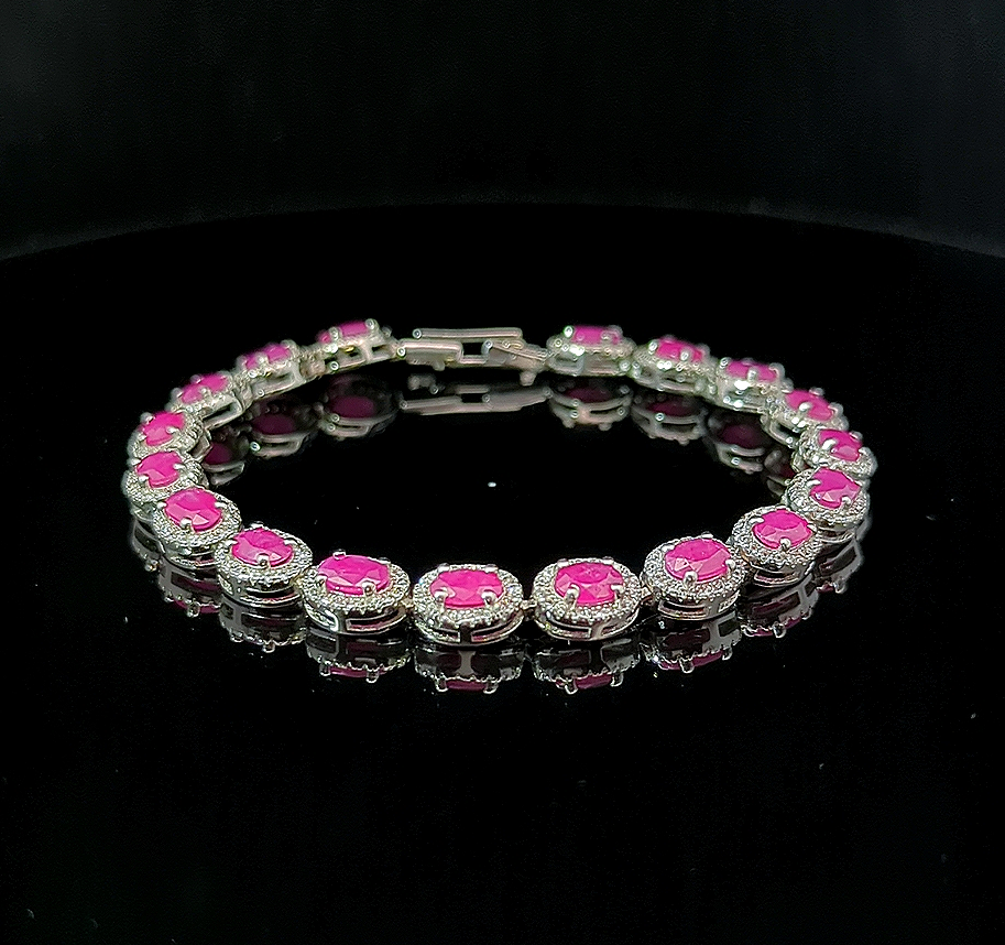 Oval Tennis Bracelet – Ruby and White Topaz