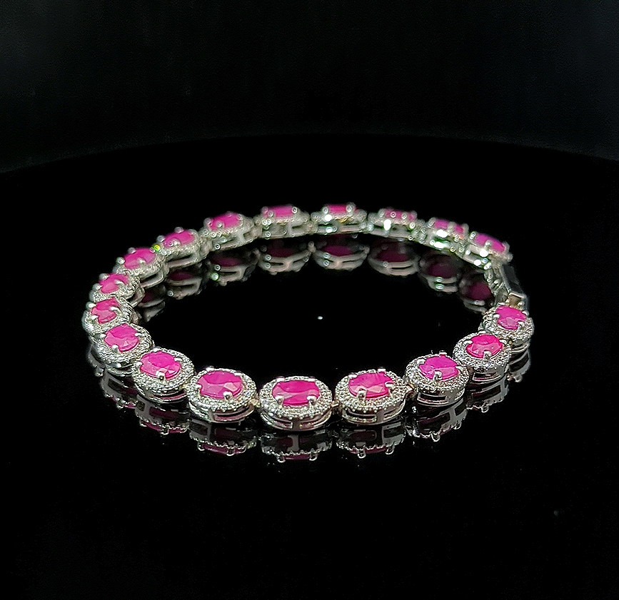Oval Tennis Bracelet – Ruby and White Topaz