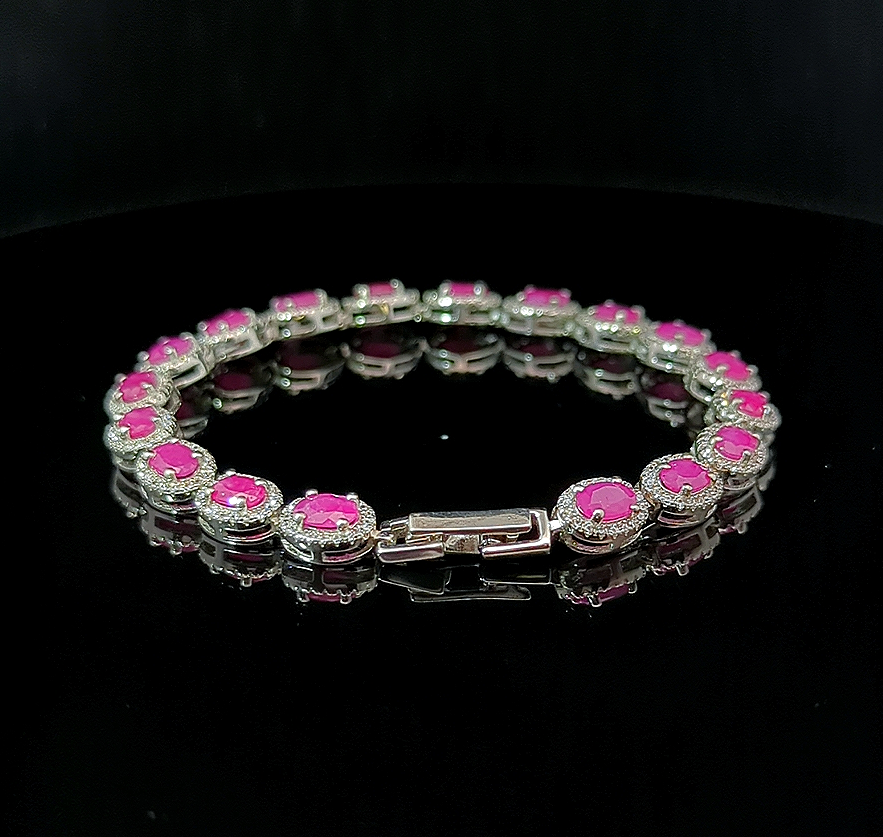 Oval Tennis Bracelet – Ruby and White Topaz