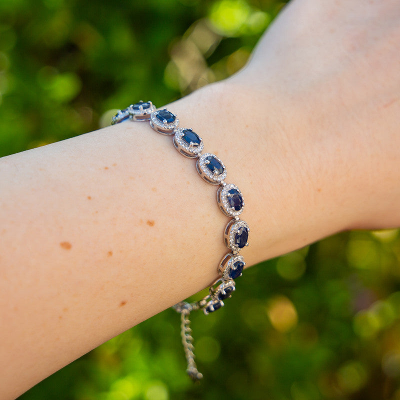 Oval Tennis Bracelet – Blue Sapphire and White Topaz