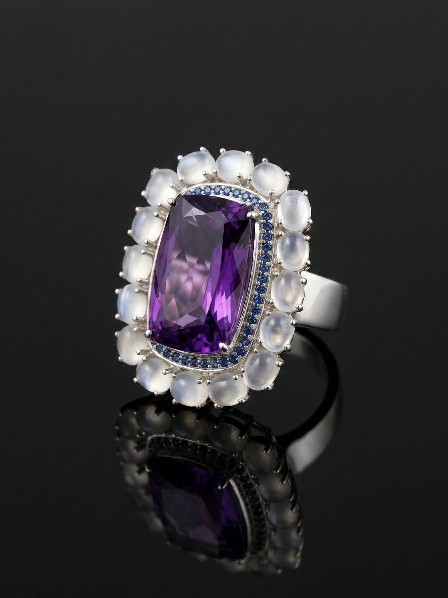 Meghana – Amethyst, Moonstone & Blue Sapphires