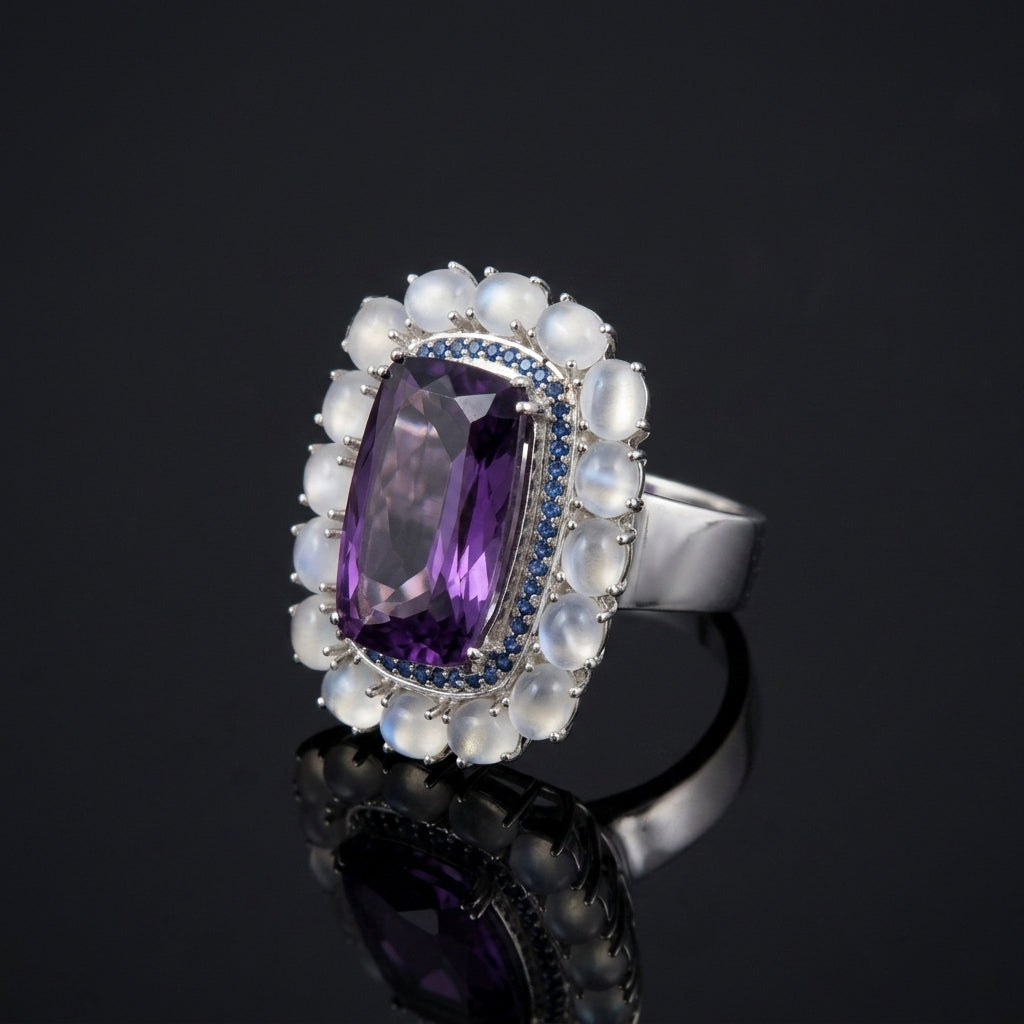 Meghana – Amethyst, Moonstone & Blue Sapphires