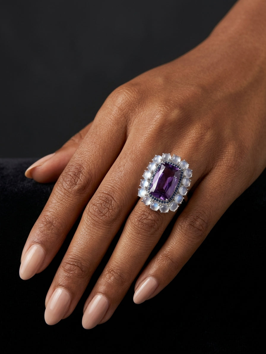 Meghana – Amethyst, Moonstone & Blue Sapphires
