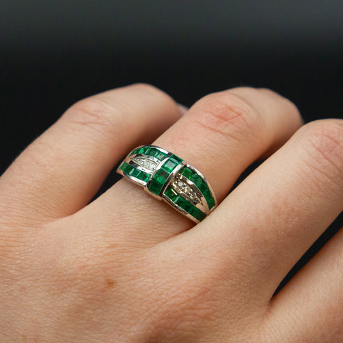 Anusha – Emeralds & Diamonds sterling silver ring worn on the hand